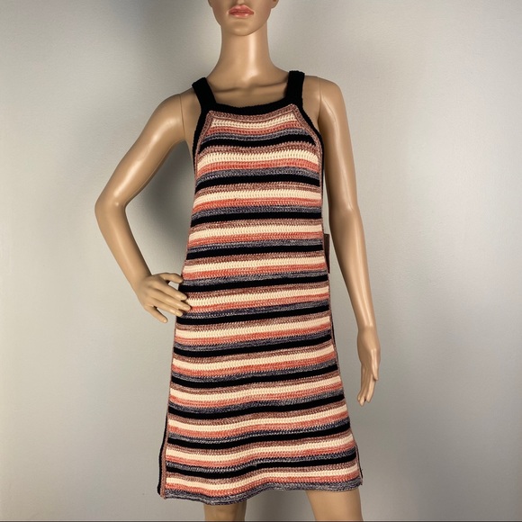 NEW FREE PEOPLE STRIPED CROCHET MINI SWEATER DRESS - Picture 2 of 10